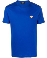 Мужская синяя футболка с круглым вырезом с вышивкой от Versace