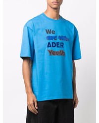 Мужская синяя футболка с круглым вырезом с вышивкой от Ader Error