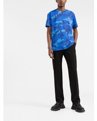 Мужская синяя футболка с круглым вырезом с камуфляжным принтом от Valentino