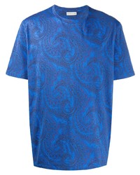 Мужская синяя футболка с круглым вырезом с "огурцами" от Etro