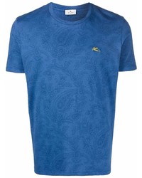 Мужская синяя футболка с круглым вырезом с "огурцами" от Etro