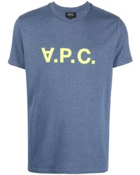 Мужская синяя футболка с круглым вырезом с принтом от A.P.C.