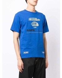 Мужская синяя футболка с круглым вырезом с принтом от AAPE BY A BATHING APE