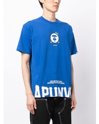 Мужская синяя футболка с круглым вырезом с принтом от AAPE BY A BATHING APE