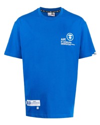 Мужская синяя футболка с круглым вырезом с принтом от AAPE BY A BATHING APE