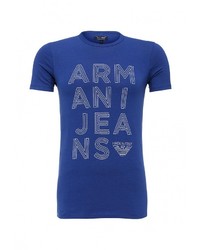 Мужская синяя футболка с круглым вырезом с принтом от Armani Jeans