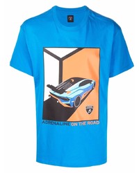 Мужская синяя футболка с круглым вырезом с принтом от Automobili Lamborghini
