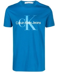 Мужская синяя футболка с круглым вырезом с принтом от Calvin Klein Jeans