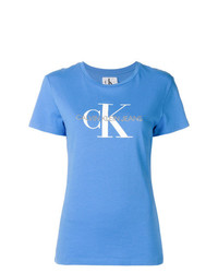 Женская синяя футболка с круглым вырезом с принтом от Calvin Klein Jeans