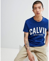 Мужская синяя футболка с круглым вырезом с принтом от Calvin Klein