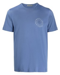 Мужская синяя футболка с круглым вырезом с принтом от Corneliani