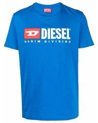 Мужская синяя футболка с круглым вырезом с принтом от Diesel