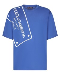 Мужская синяя футболка с круглым вырезом с принтом от Dolce & Gabbana