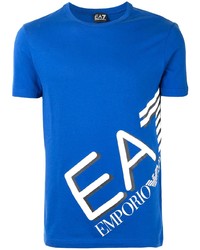 Мужская синяя футболка с круглым вырезом с принтом от Ea7 Emporio Armani