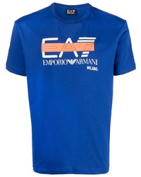 Мужская синяя футболка с круглым вырезом с принтом от Ea7 Emporio Armani