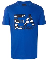 Мужская синяя футболка с круглым вырезом с принтом от Emporio Armani