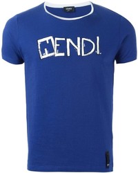Мужская синяя футболка с круглым вырезом с принтом от Fendi