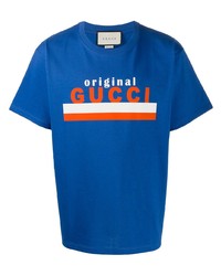 Мужская синяя футболка с круглым вырезом с принтом от Gucci