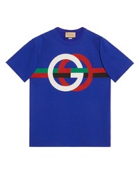 Мужская синяя футболка с круглым вырезом с принтом от Gucci