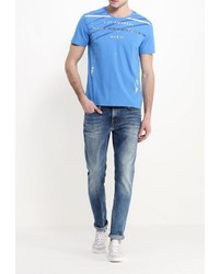 Мужская синяя футболка с круглым вырезом с принтом от Guess Jeans
