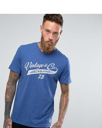 Мужская синяя футболка с круглым вырезом с принтом от Jack and Jones