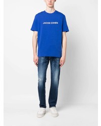 Мужская синяя футболка с круглым вырезом с принтом от Jacob Cohen