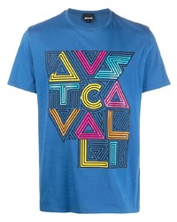 Мужская синяя футболка с круглым вырезом с принтом от Just Cavalli