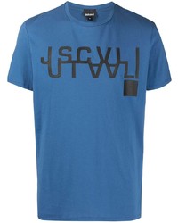 Мужская синяя футболка с круглым вырезом с принтом от Just Cavalli