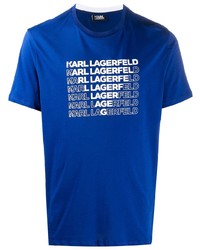 Мужская синяя футболка с круглым вырезом с принтом от Karl Lagerfeld