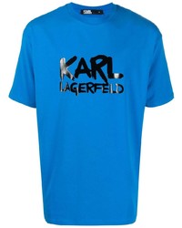 Мужская синяя футболка с круглым вырезом с принтом от Karl Lagerfeld