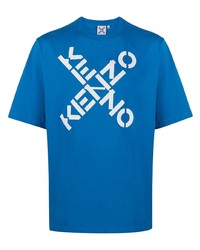 Мужская синяя футболка с круглым вырезом с принтом от Kenzo