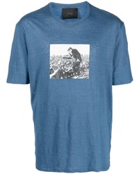 Мужская синяя футболка с круглым вырезом с принтом от Limitato