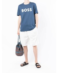 Мужская синяя футболка с круглым вырезом с принтом от BOSS