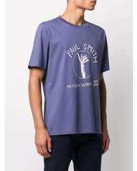 Мужская синяя футболка с круглым вырезом с принтом от Paul Smith