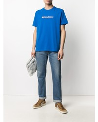 Мужская синяя футболка с круглым вырезом с принтом от Woolrich
