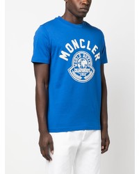 Мужская синяя футболка с круглым вырезом с принтом от Moncler