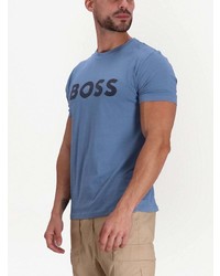 Мужская синяя футболка с круглым вырезом с принтом от BOSS