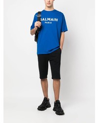 Мужская синяя футболка с круглым вырезом с принтом от Balmain