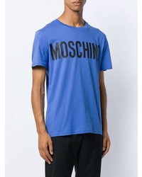 Мужская синяя футболка с круглым вырезом с принтом от Moschino