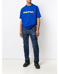 Мужская синяя футболка с круглым вырезом с принтом от DSQUARED2