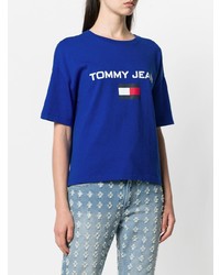 Женская синяя футболка с круглым вырезом с принтом от Tommy Jeans