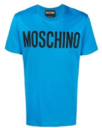 Мужская синяя футболка с круглым вырезом с принтом от Moschino