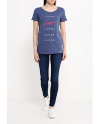 Женская синяя футболка с круглым вырезом с принтом от Only