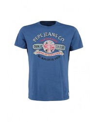 Мужская синяя футболка с круглым вырезом с принтом от Pepe Jeans