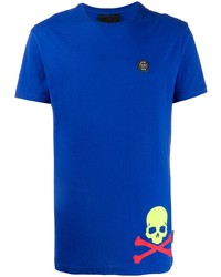 Мужская синяя футболка с круглым вырезом с принтом от Philipp Plein