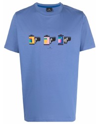 Мужская синяя футболка с круглым вырезом с принтом от PS Paul Smith