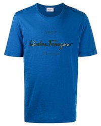 Мужская синяя футболка с круглым вырезом с принтом от Salvatore Ferragamo