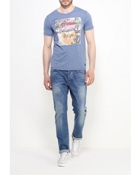 Мужская синяя футболка с круглым вырезом с принтом от SPRINGFIELD