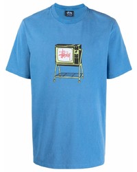 Мужская синяя футболка с круглым вырезом с принтом от Stussy