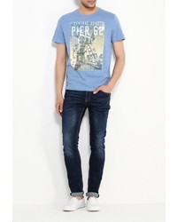 Мужская синяя футболка с круглым вырезом с принтом от Tom Tailor